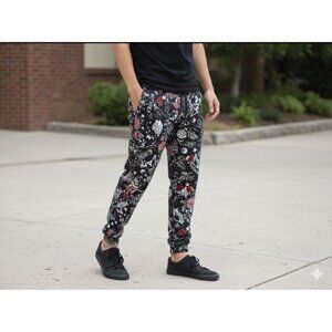 Fresh Prints of Bel-Air Joggers M Black Graffiti & Red Rose Streetwear Unisex